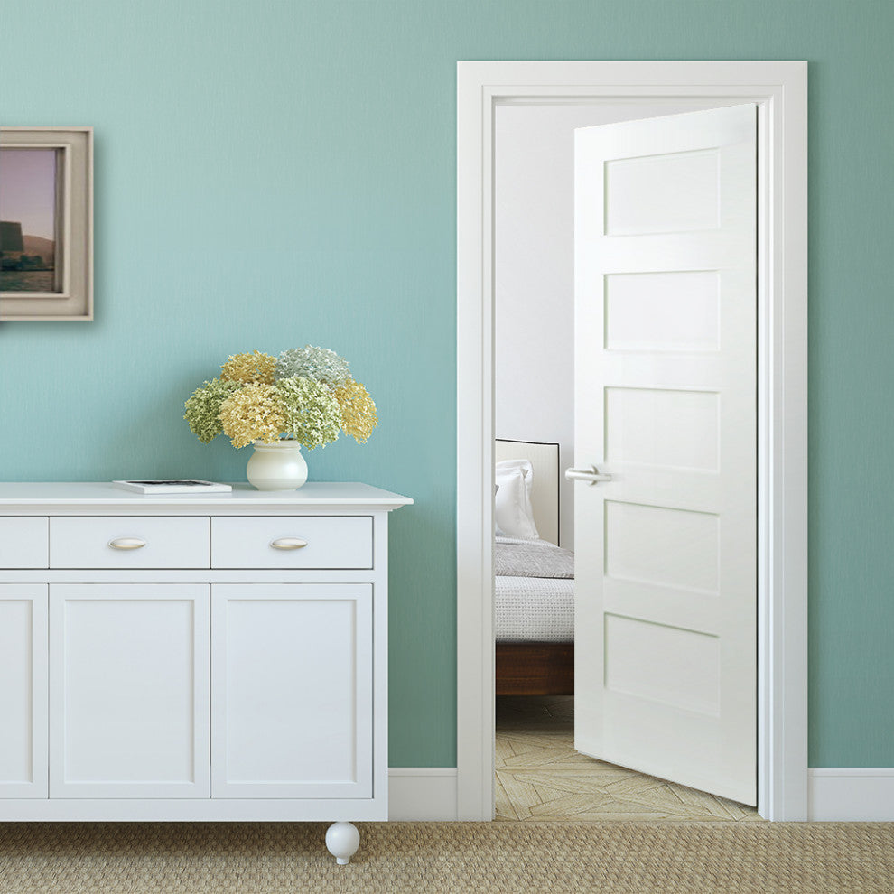 5-Panel Kimberly Bay Door, Interior Slab Shaker, White, 1.375"x28"x80"