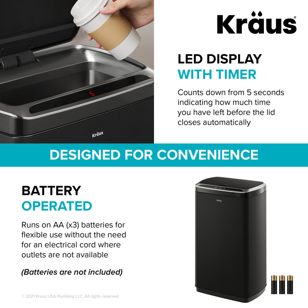 GarbagePro Rectangular 13 Gal Touchless Motion Sensor Matte Black Trash Can