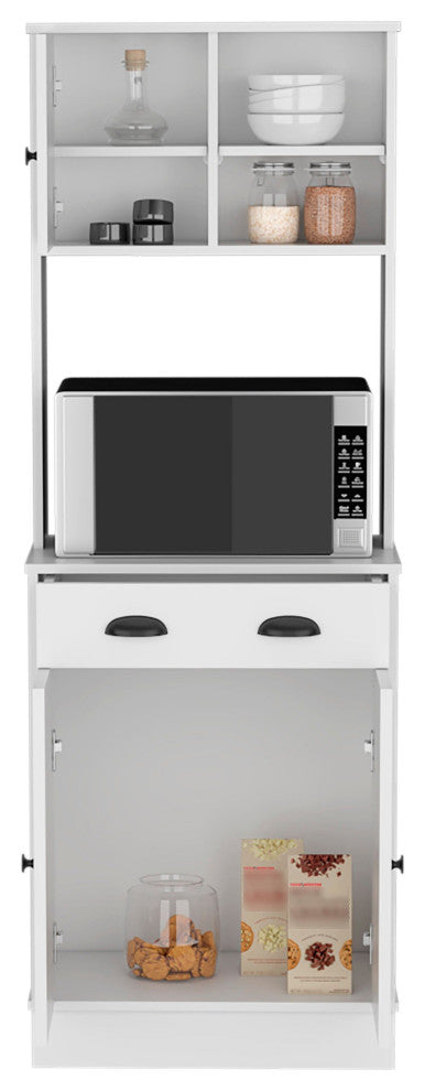 Powell Kitchen Pantry With 2 Cabinets, 2 Open Shelves, and Drawer, White