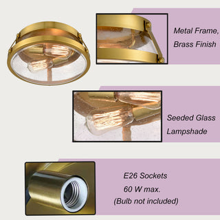 Modern Ceiling Light Fixtures Brass Hallway Light with Seeded Glass Shade