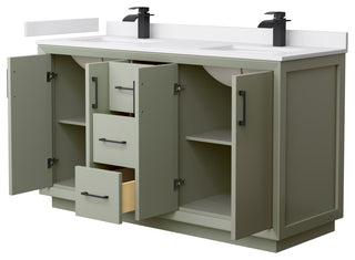 Strada 60" Light Green Double Vanity, Cultured Top, Black Trim