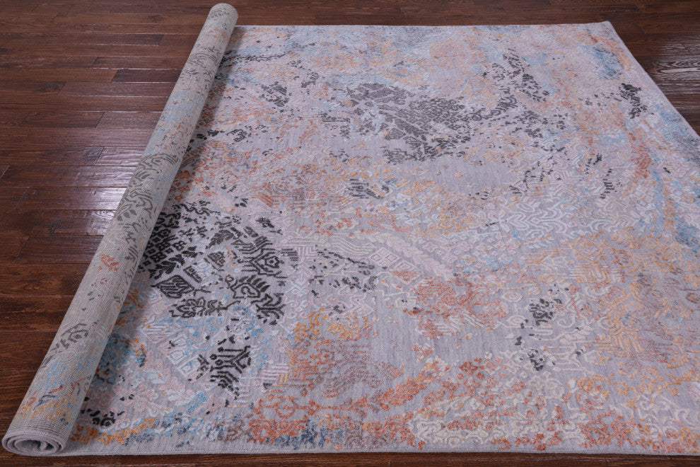 7' 9" X 10' 3" Modern Wool and Silk Hand Knotted Rug Q9249