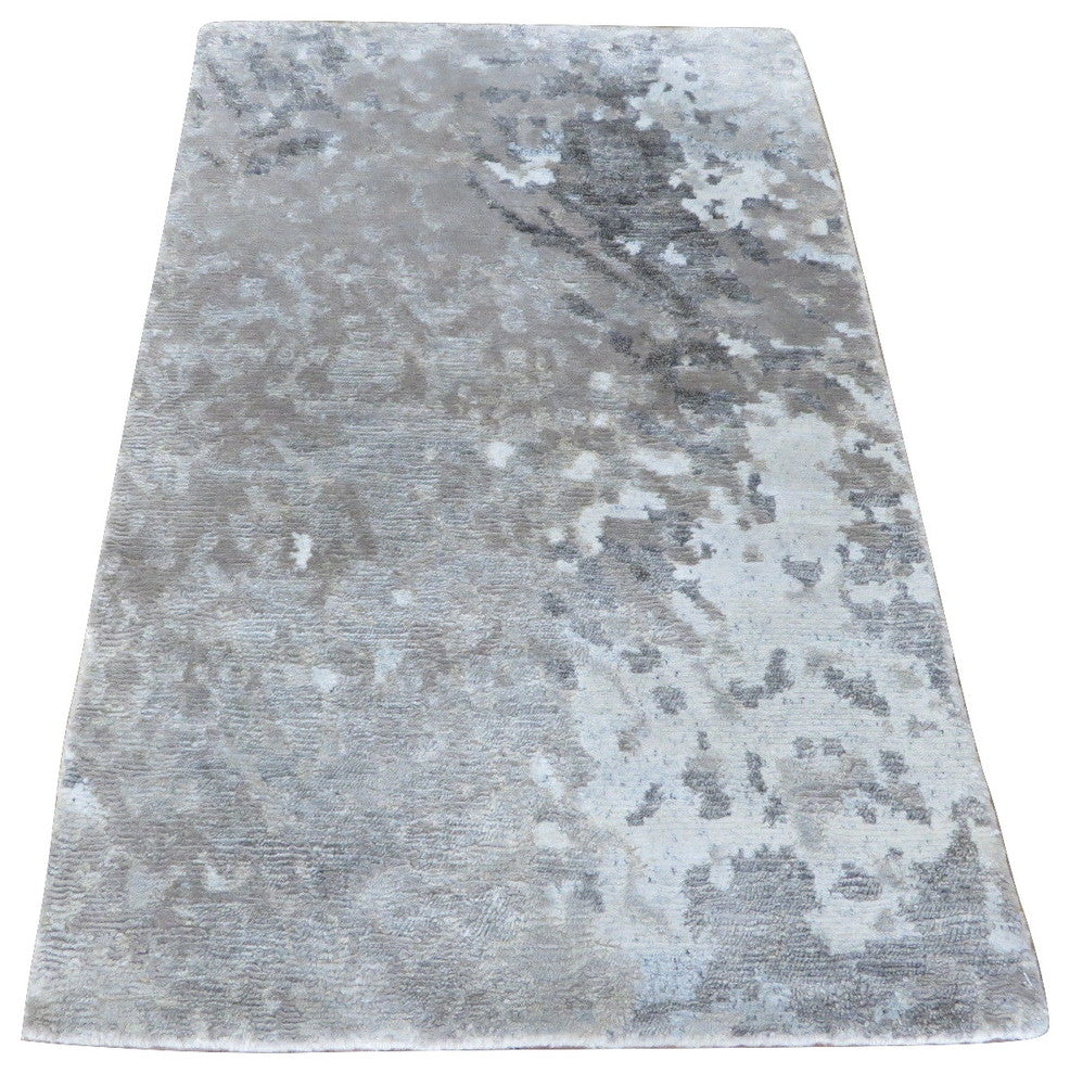 2x3 Handmade Gray Modern Tibetan Oriental Rug With Silk