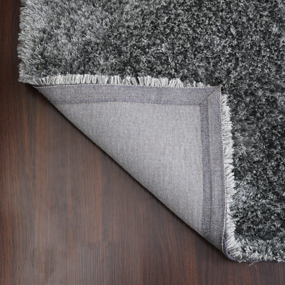 HAND TUFTED SHAG POLYESTER ECO-FRIENDLY AREA RUGS, Silver Color, Solid Design