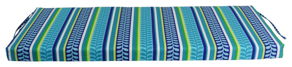 54"X19" Patterned Outdoor Spun Polyester Bench Cushion, Pike Azure