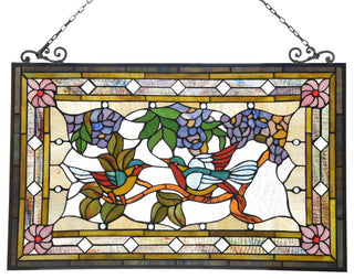 CHLOE Lighting Greeting Birds Tiffany Animal Design Window Panel 32"x21"