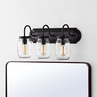 Gaines 19.3" 3-Light Farmhouse Mason Jar LED Vanity, Oil Rubbed Bronze/Clear