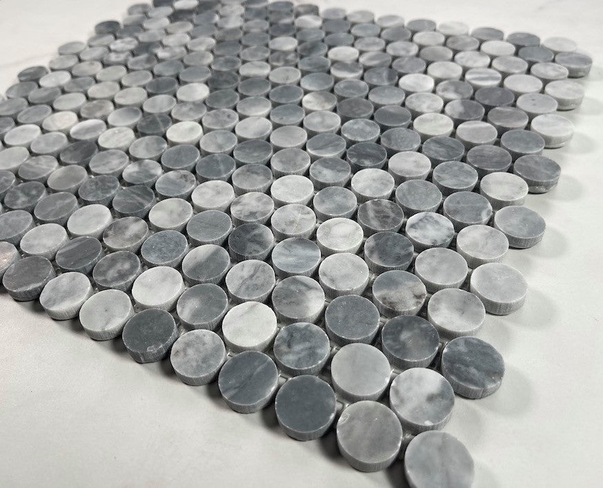 Penny Round Bardiglio Gray Italian Marble 3/4 inch Mosaic Tile Honed, 1 sheet