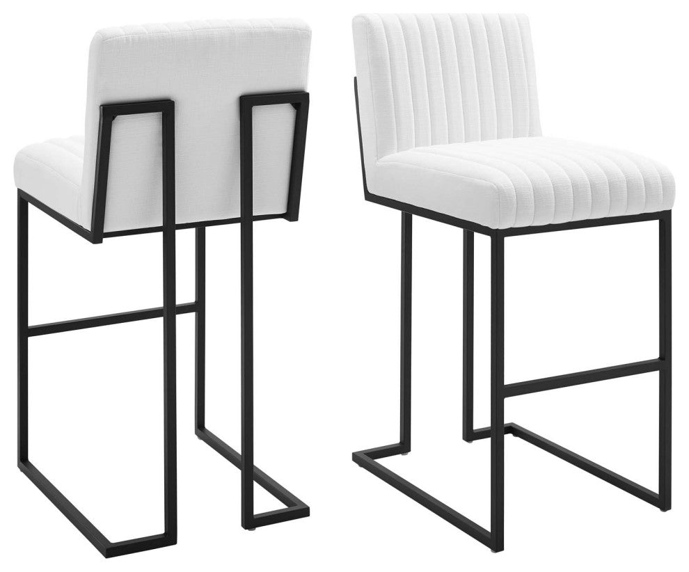 Tufted Bar Stool Chair Barstool, Fabric, Metal, White, Modern, Bar Pub Bistro