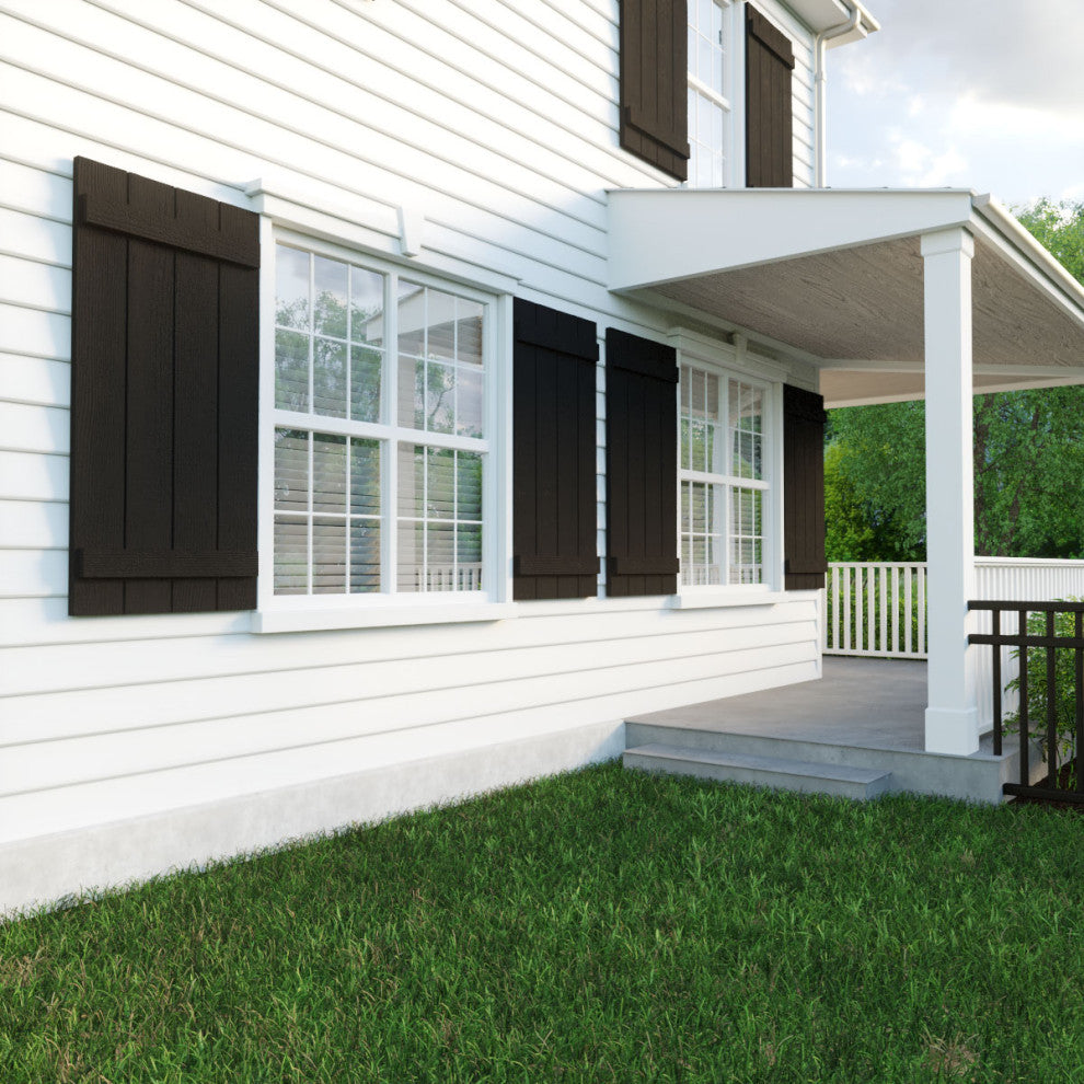 Rustic 4 Board Joined B-N-B Faux Wood Shutters, Rough Sawn, 22x36"