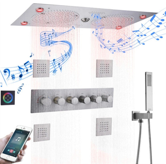 Thermostatic Recessed Ceiling Mount Led Rainfall Shower System, C Gun Gray