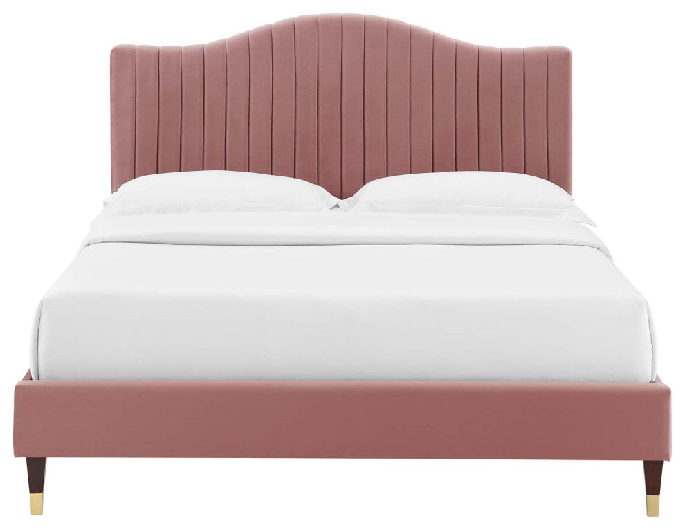 Juniper Channel Tufted Performance Velvet Twin Platform Bed, Dusty Rose