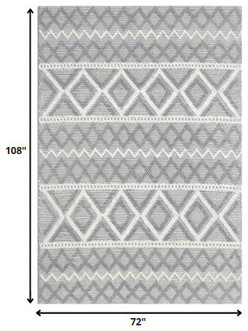 6"x9" Gray Ivory Diamonds Boho Chic Area Rug