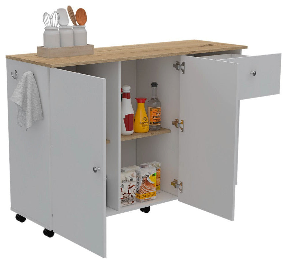 Kitchen Island Cart Indiana, Kitchen, White / Light Oak