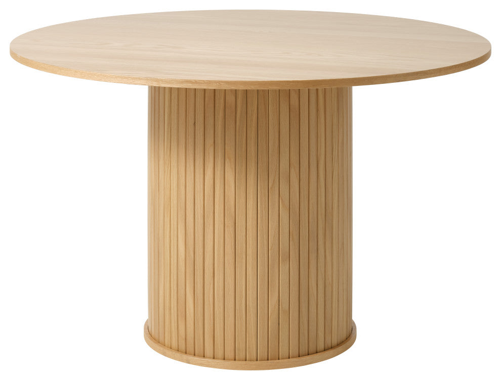 Mid-Century Modern Pedestal Dining Table, Natural Oak, Round
