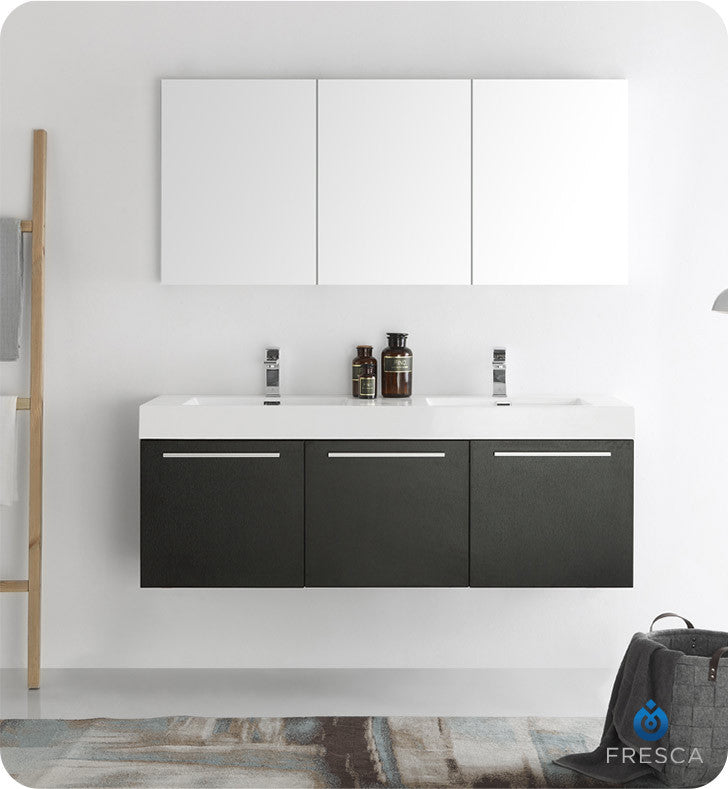 Fresca Vista 60" Black Double Sink Bathroom Vanity