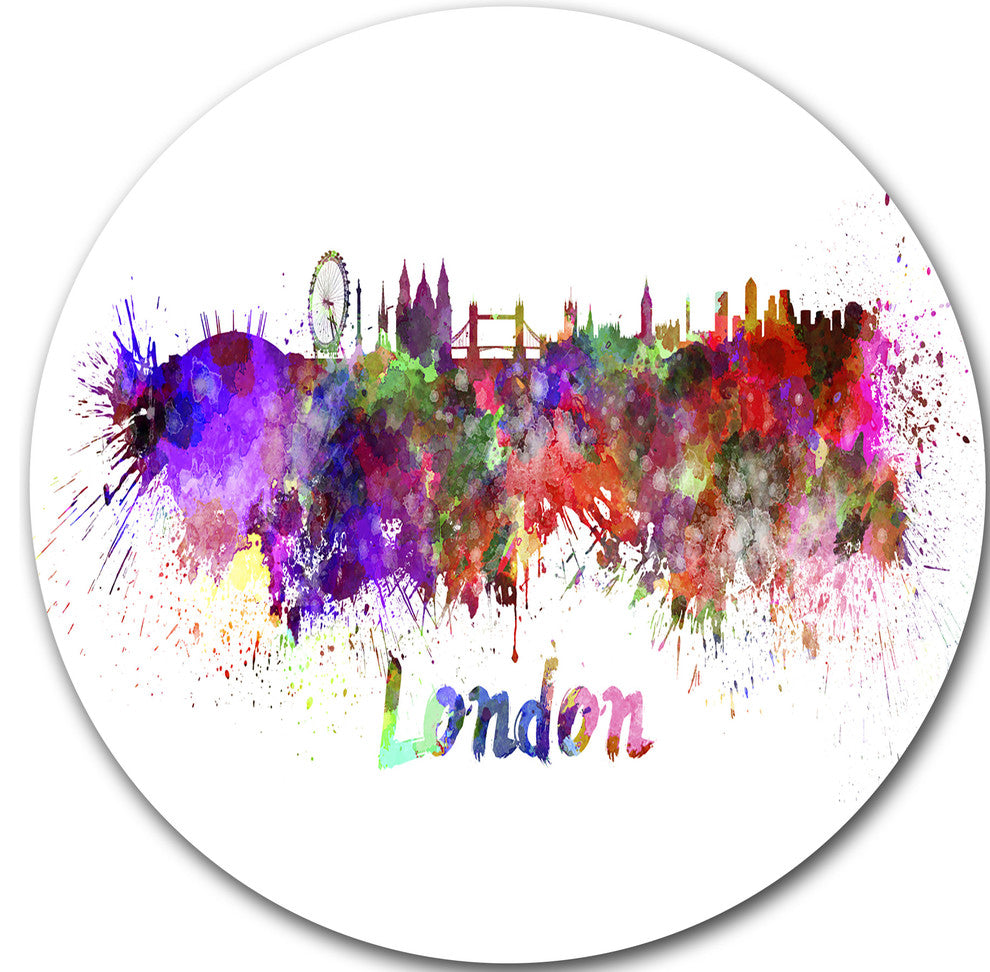 London Skyline, Cityscape Disc Metal Wall Art, 23"