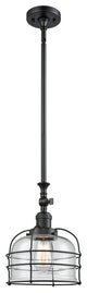 1-Light Large Bell Cage 8" Pendant, Matte Black, Glass: Clear