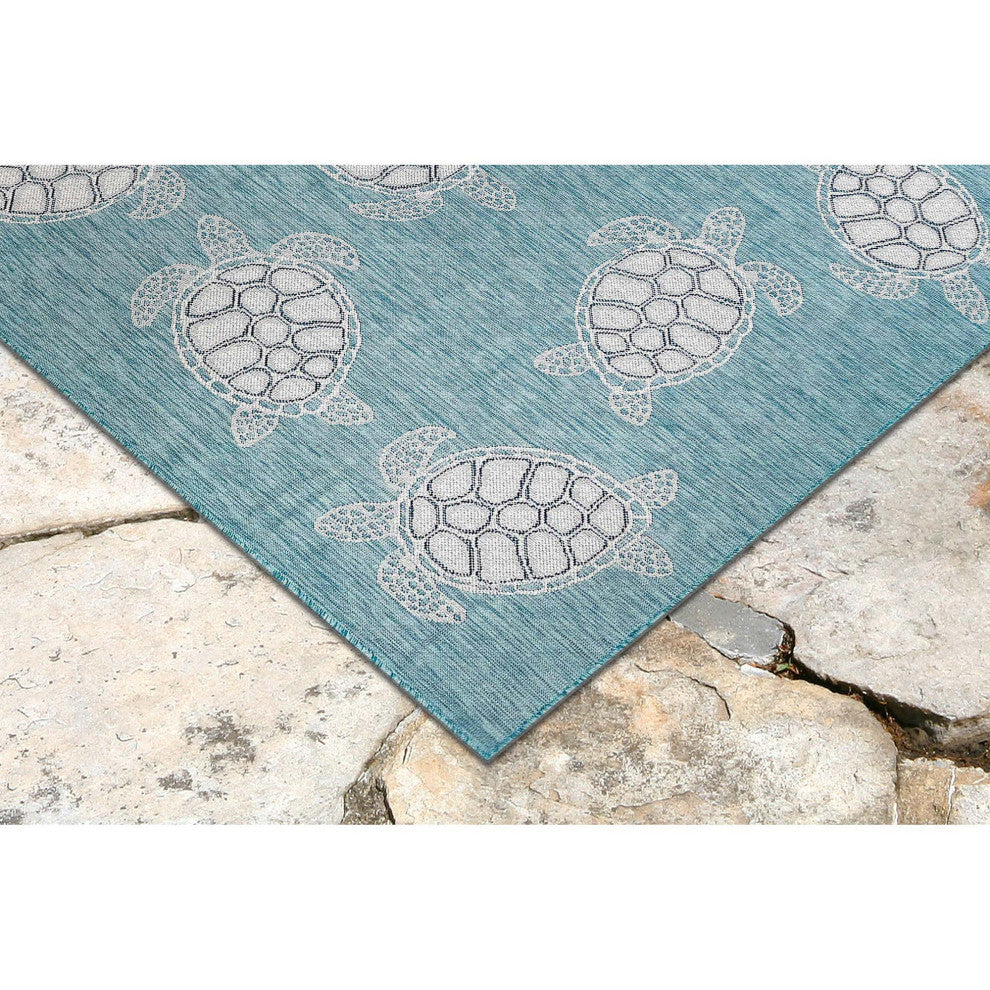 Carmel Seaturtles Indoor/Outdoor Rug, Aqua, 1'11"x7'6" Runner