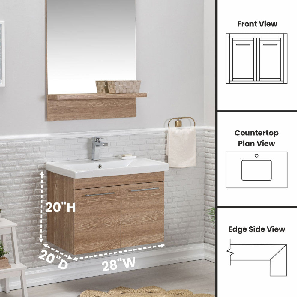 Elio Collection Fawn Bathroom Vanity With Sink, Mirror, Countertop, 40