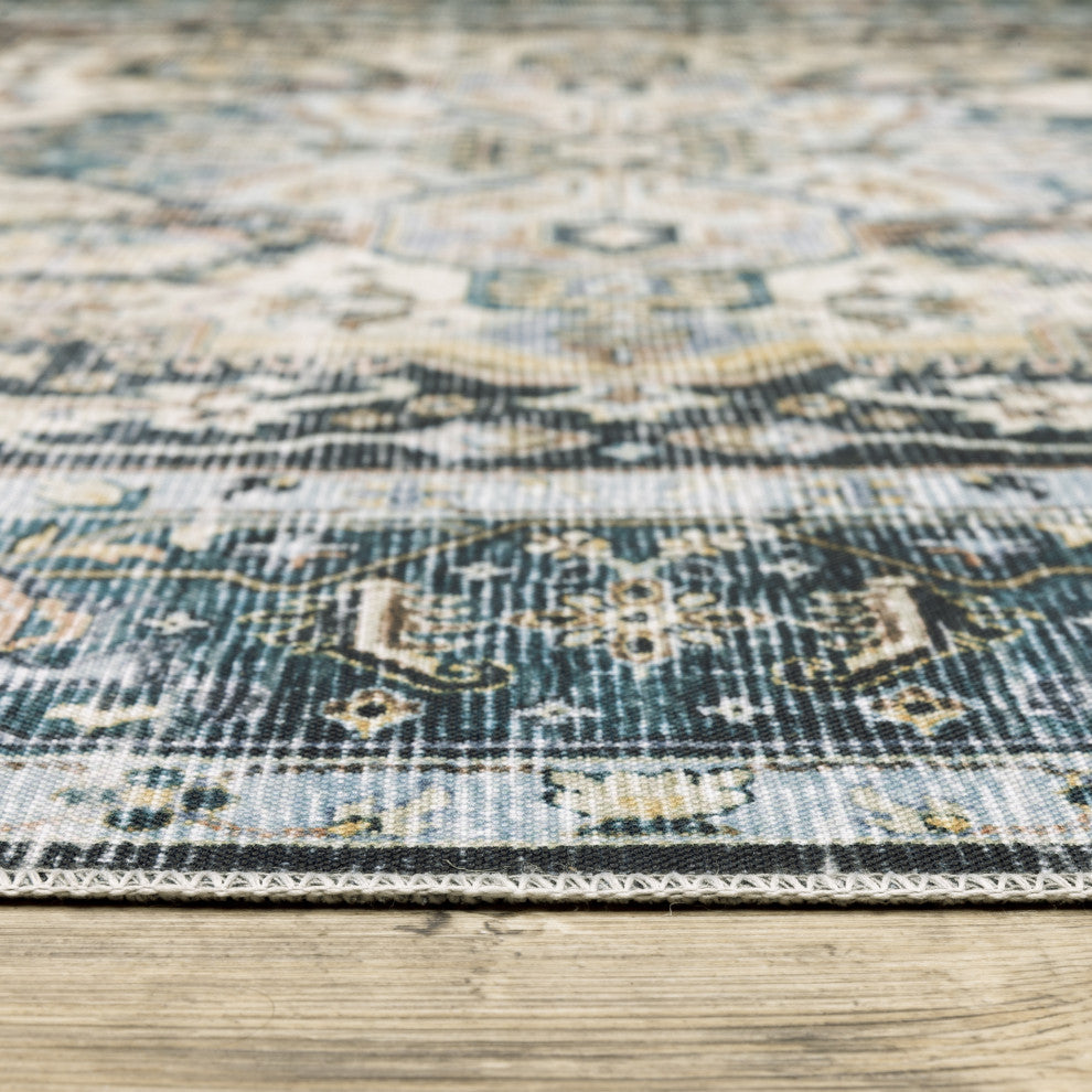 Celestia Machine Washable Medallion Indoor Area Rug, Blue, 7'6"x10'
