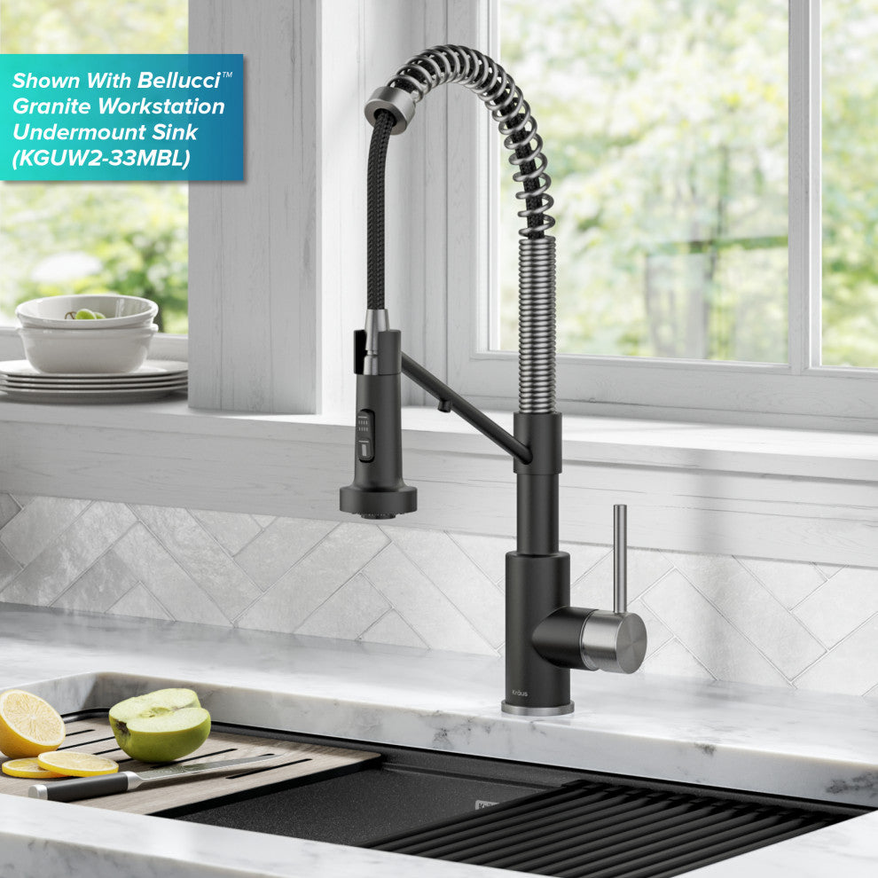 Bolden Commercial Style 2-Function Pull-Down 1-Handle 1-Hole Kitchen Faucet, Spot Free Stainless Steel/ Matte Black (Filter Kitchen Faucet)