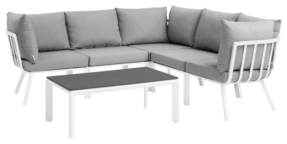 Riverside 6 Piece Outdoor Patio Aluminum Set - White Gray