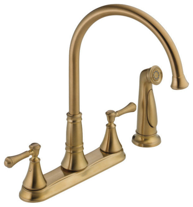 Delta Cassidy Two Handle Kitchen Faucet With Spray, Champagne Bronze, 2497LF-CZ