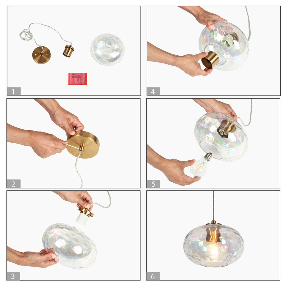 LNC Chrysaorican 1-Light 6" Modern Iridescent Glass Kitchen Island Light, Brass