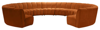 Infinity Channel Tufted Velvet Modular Chair, Cognac, 11 Piece
