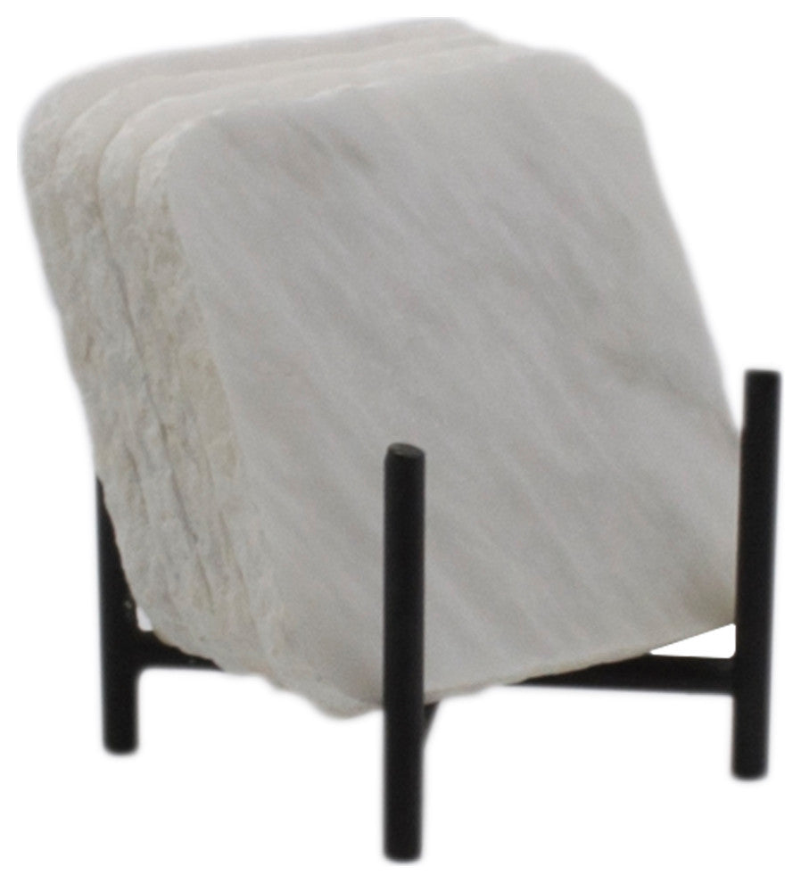 4-Piece Chiseled Coaster Set with Metallic Caddie, Pearl White