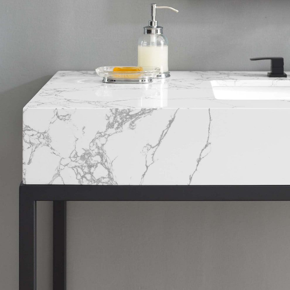 Sink Vanity Cabinet, Artificial Marble, Metal, Black White, Modern, Bathroom