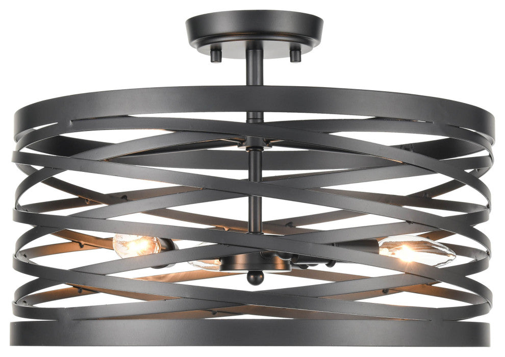 3 Light 16" Matte Black Semi-Flush