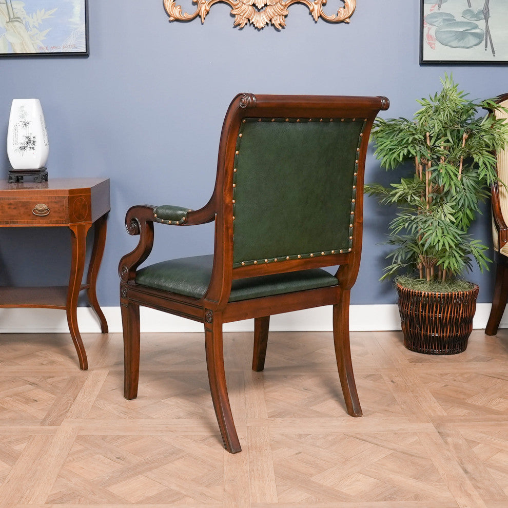 Regency Green Leather Arm Chair
