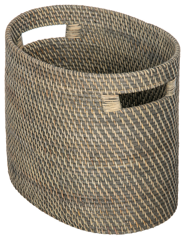 Loma Rattan Oval Magazine Rack, Gray-Brown
