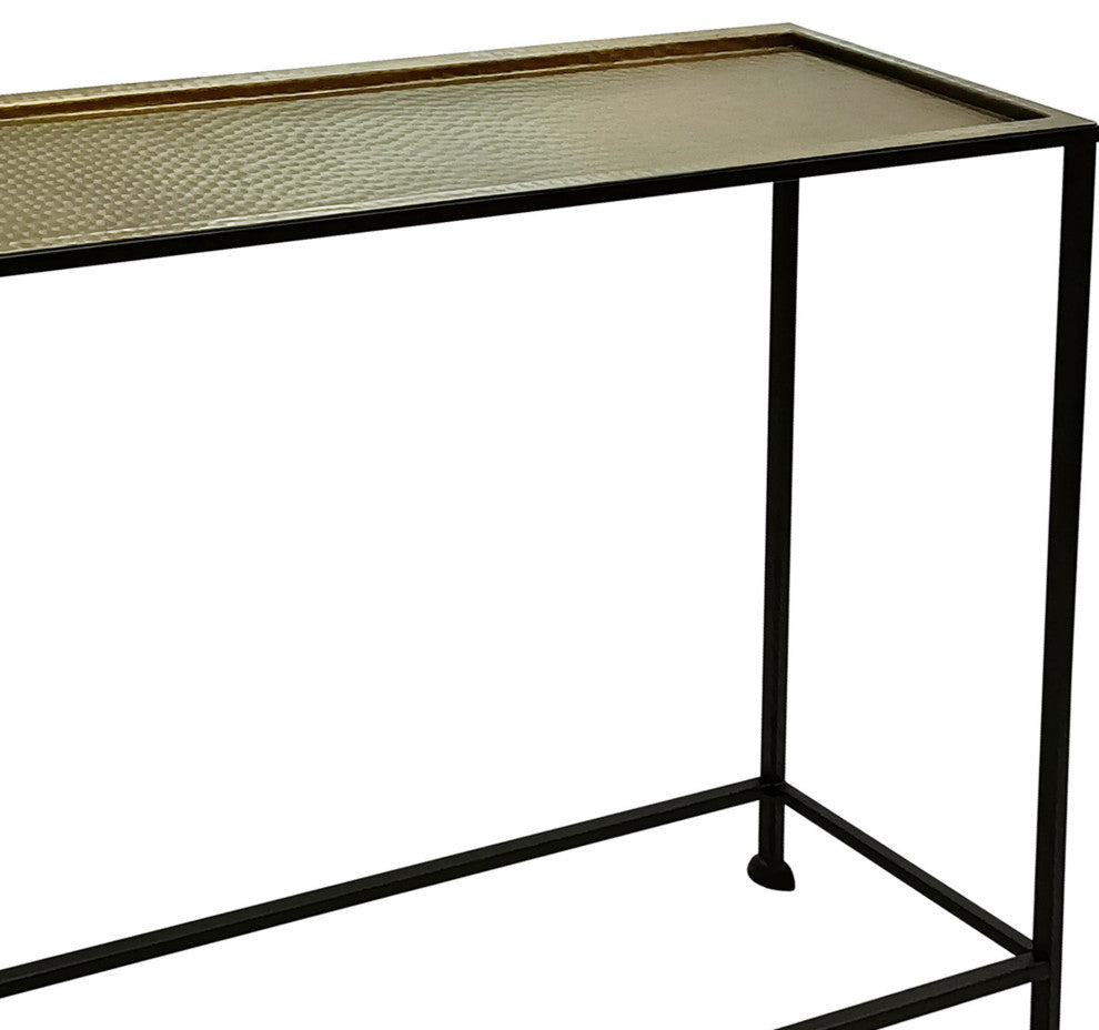 48" Console Sofa Table Bronze Tray Top Industrial Iron Frame Black Brown