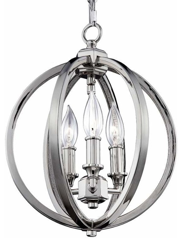 Feiss Corinne 3-Light Crystal Inlay Globe Pendant Polished Nickel