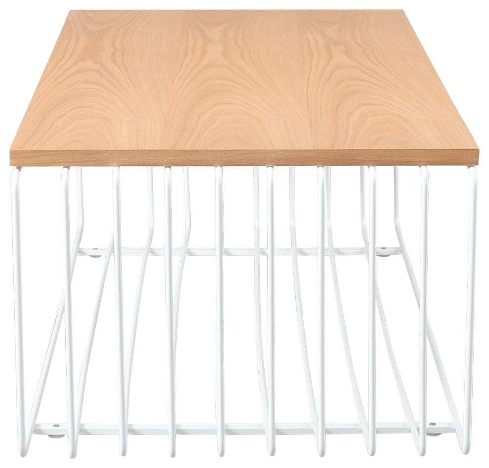 LeisureMod Walden Rectangular Coffee Table Powder Coated Steel Frame, White