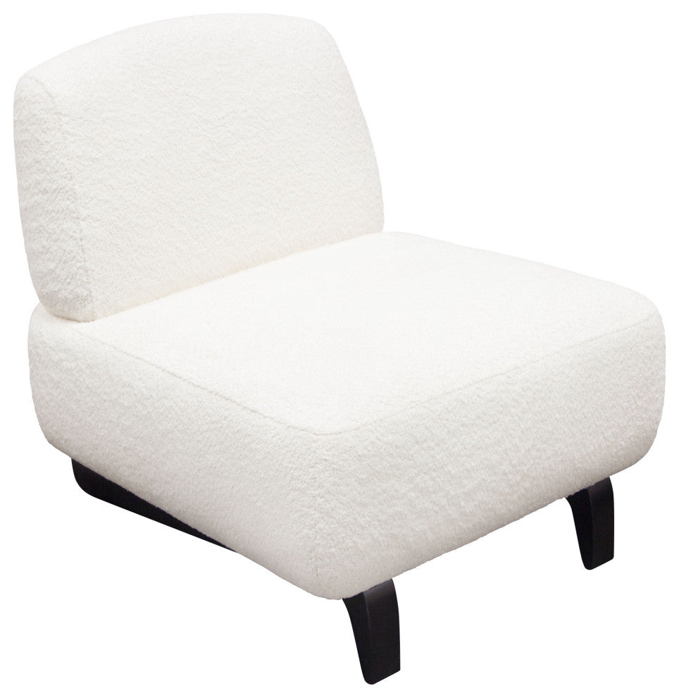 Vesper Armless Chair, Faux White Shearling With Black, Wood Leg Base