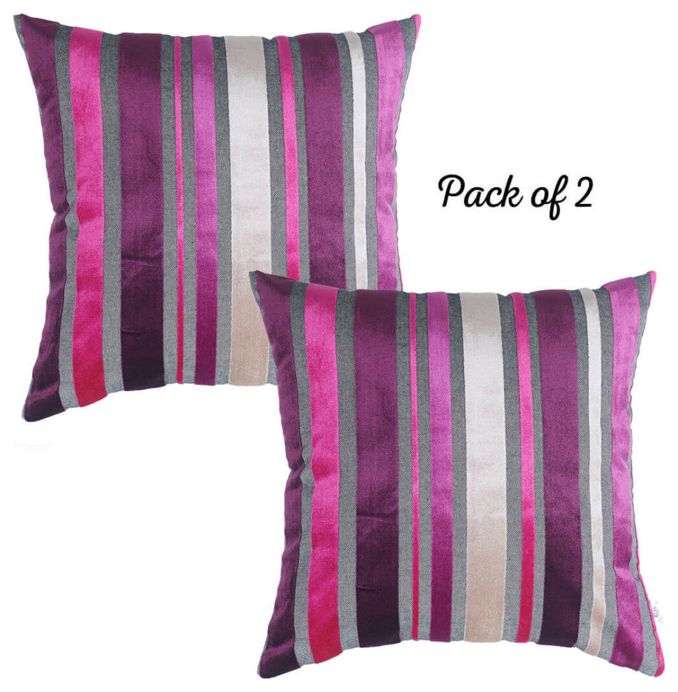 HomeRoots Set of 2 Purple Varigated Stripe Decorative Pillow Covers