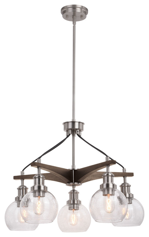 Avondale 5 Light Chandelier Satin Nickel and Dark Sycamore