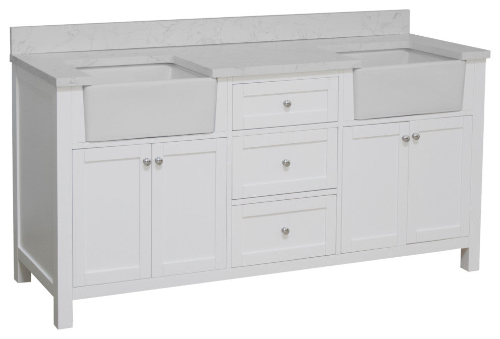 Yorkshire 72" Bathroom Vanity, White, Engineered Marble