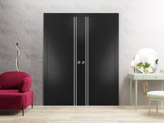 French Double Pocket Doors 84x84 | Planum 0310 Matte Black | Kit Trims Rail