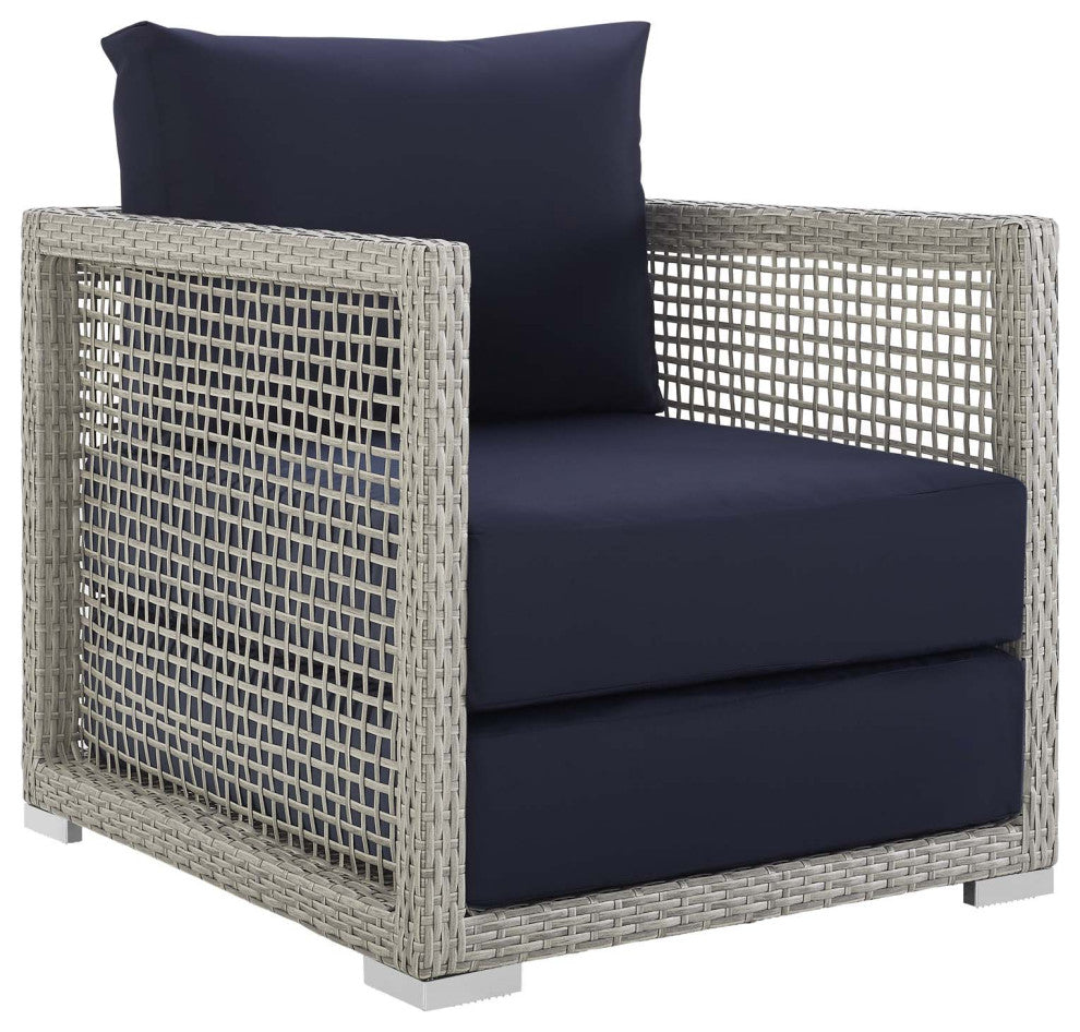 Aura 4 Piece Outdoor Patio Wicker Rattan Set Gray Navy