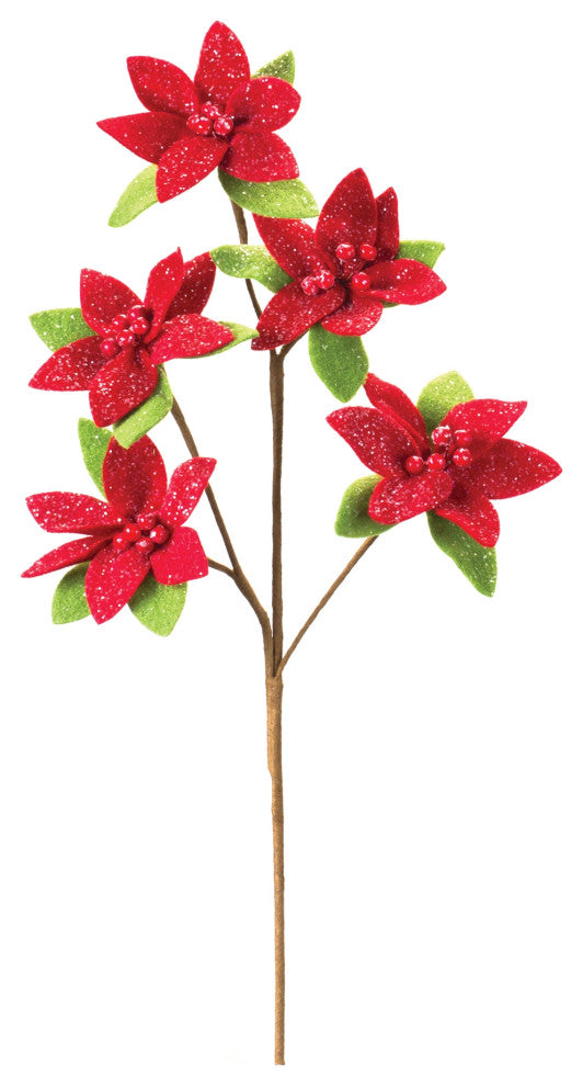 Glittered Poinsettia Flower Spray, Set of 6