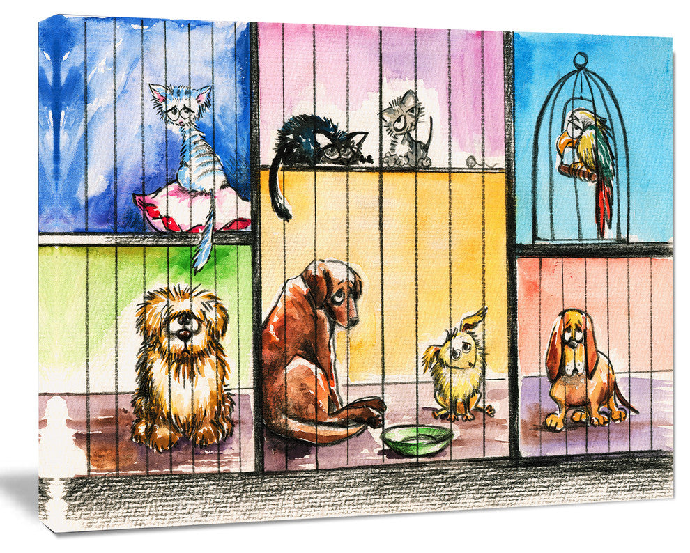 Sad Animals in the Pound, Abstract Canvas Art Print, 40"x30"