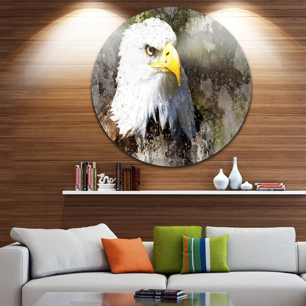 Eagle Head With Textures, Animal Digital Art Round Metal Wall Art, 11"