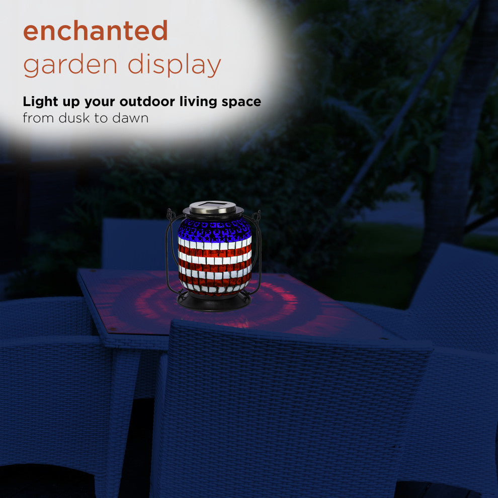 Solar Patriotic Hanging Lantern with Cool White LED Lights
