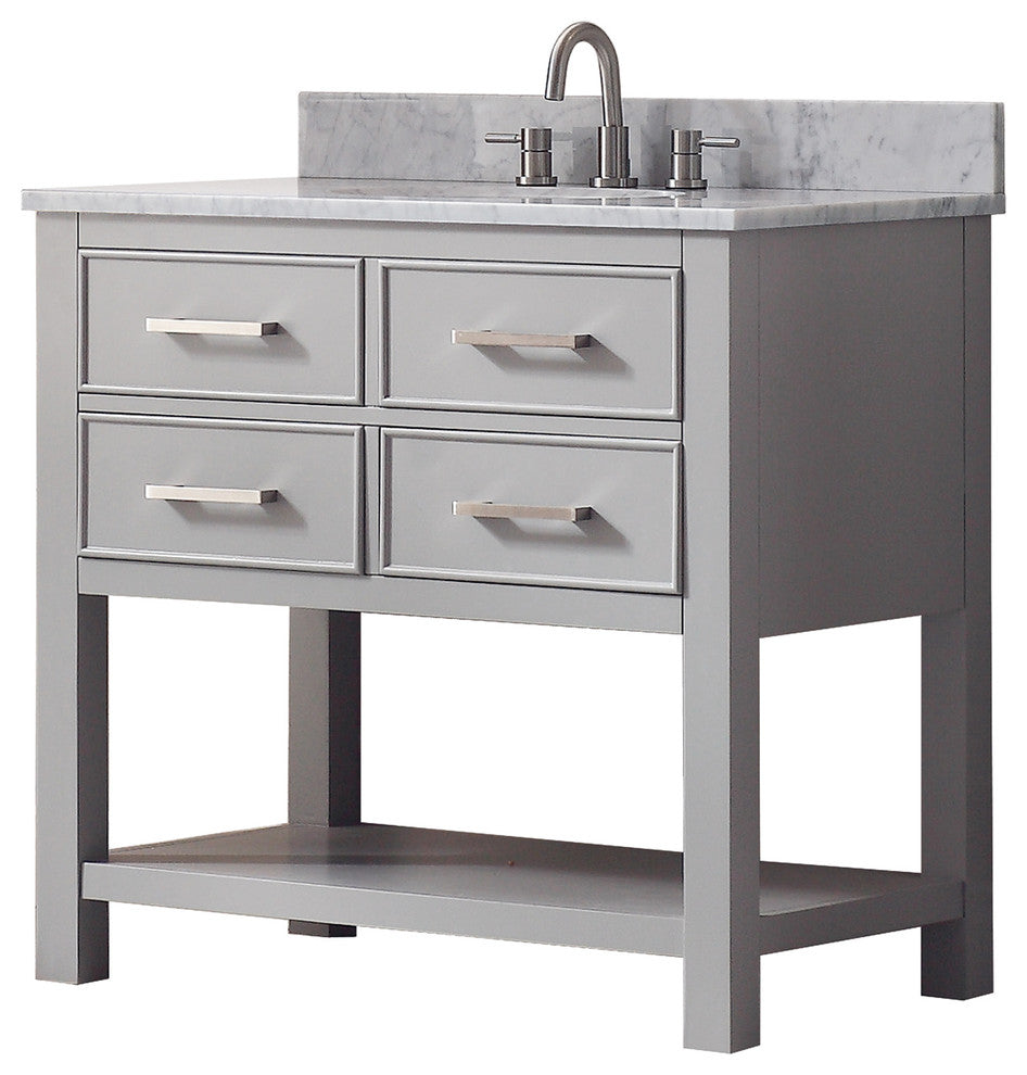 Avanity Brooks 37" Vanity With Carrera White Marble Top, Chilled Gray Finish