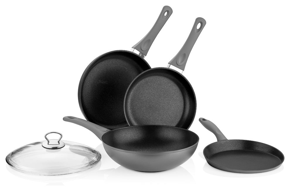 Saflon Titanium Nonstick 5-Piece Frying Pan Set, 4mm Forged Aluminum, PFOA-Free